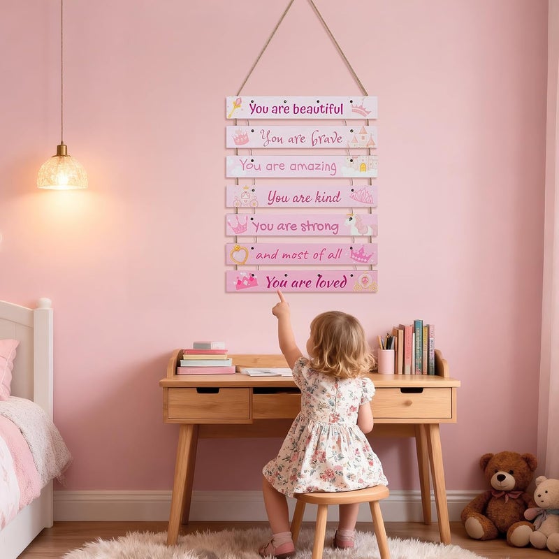 FIOBEE Girls Room Décor for Teen Girls Boys with LED Light Wall Decor for Bedroom Motivational Inspirational Wall Art Girl Room Decoration for Kids Studyroom, 8 Kinds of Lights, Pink Princess - Image 2